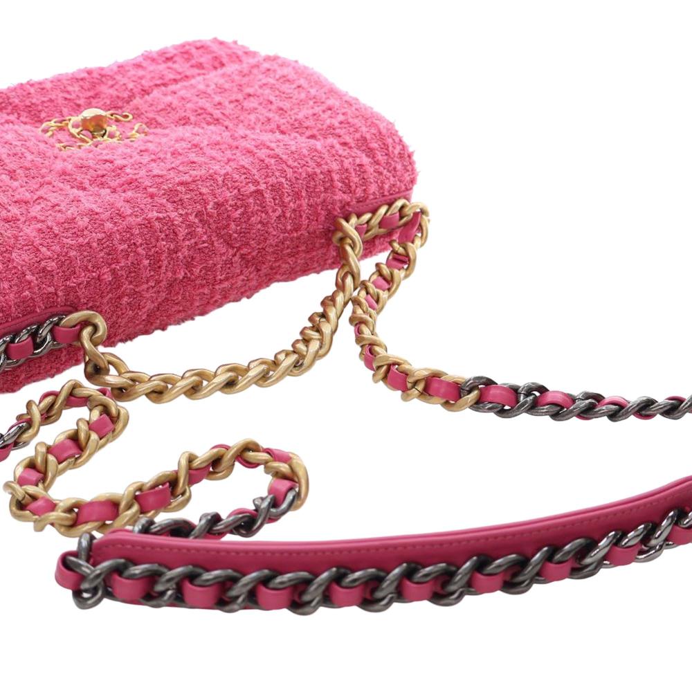 Chanel AB Chanel Pink Hot Pink Tweed Fabric Medium 19 Flap France