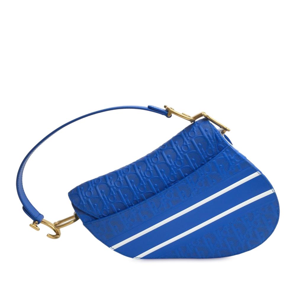 Christian Dior AB Dior Blue Calf Leather Perforated Oblique Embossed skin Saddle Bag Italy