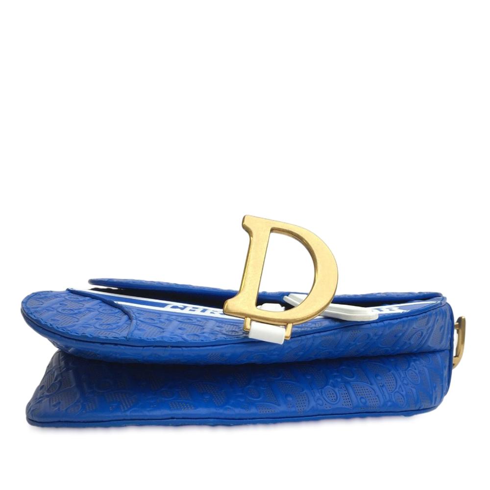 Christian Dior AB Dior Blue Calf Leather Perforated Oblique Embossed skin Saddle Bag Italy