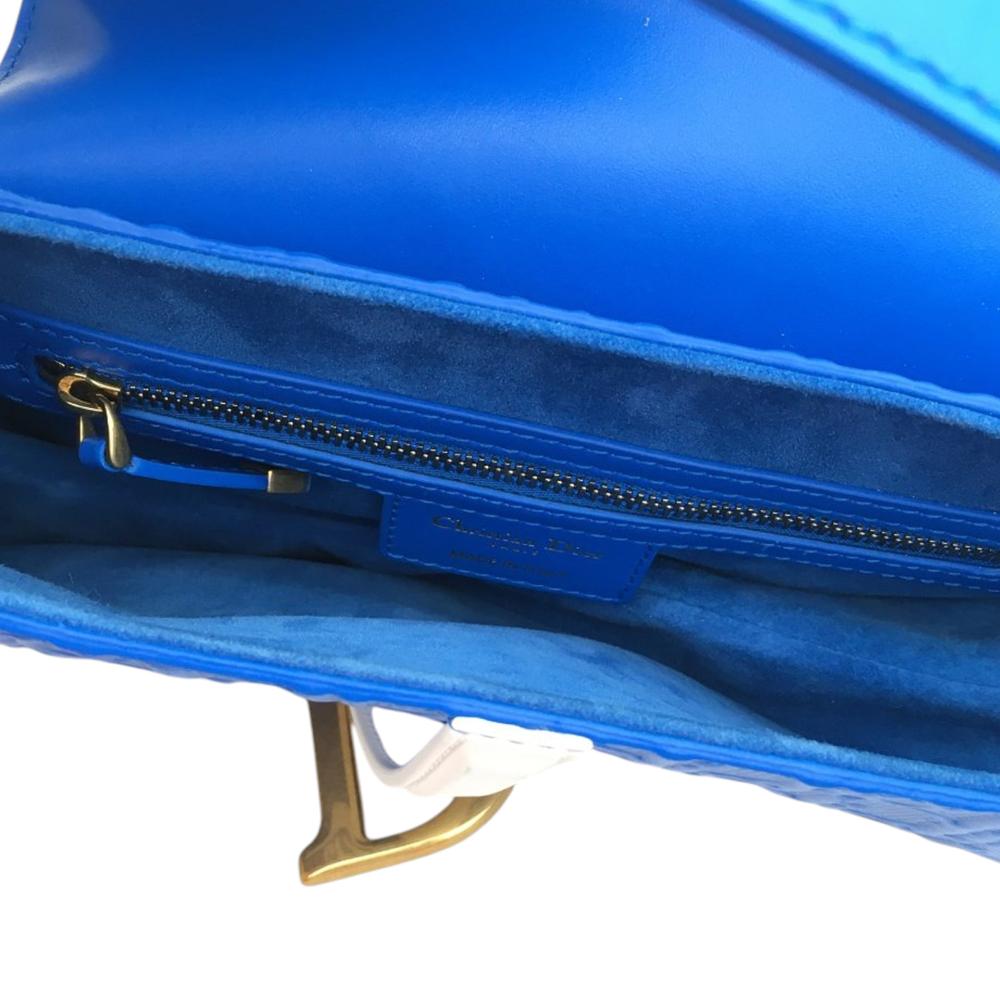 Christian Dior AB Dior Blue Calf Leather Perforated Oblique Embossed skin Saddle Bag Italy