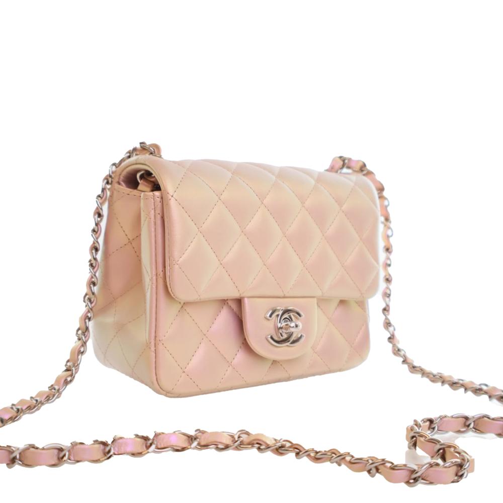 Chanel AB Chanel Pink Calf Leather Mini Square Classic Iridescent skin Single Flap Italy
