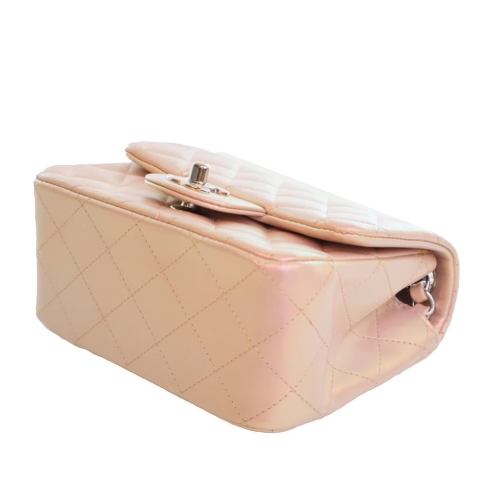 Chanel AB Chanel Pink Calf Leather Mini Square Classic Iridescent skin Single Flap Italy