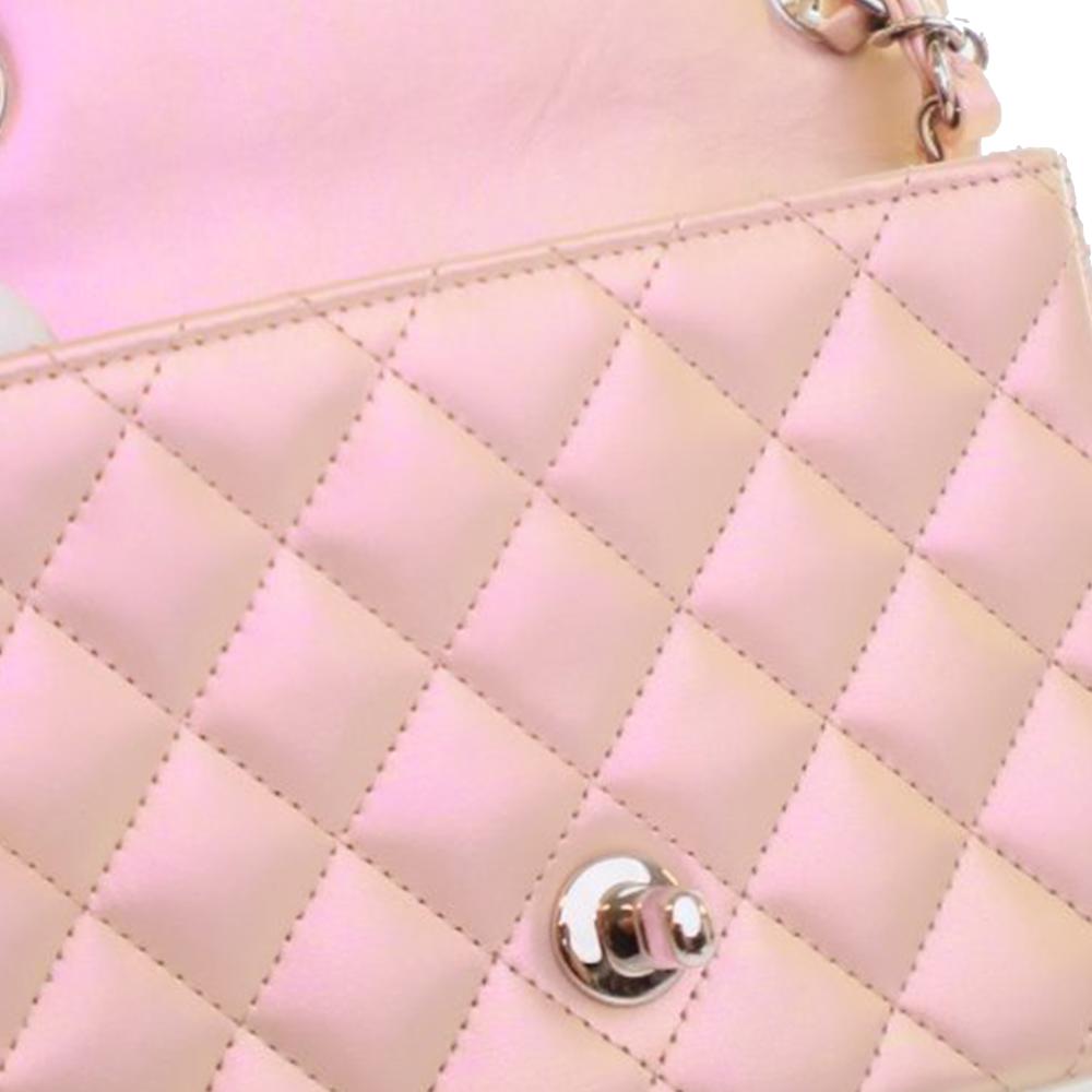 Chanel AB Chanel Pink Calf Leather Mini Square Classic Iridescent skin Single Flap Italy
