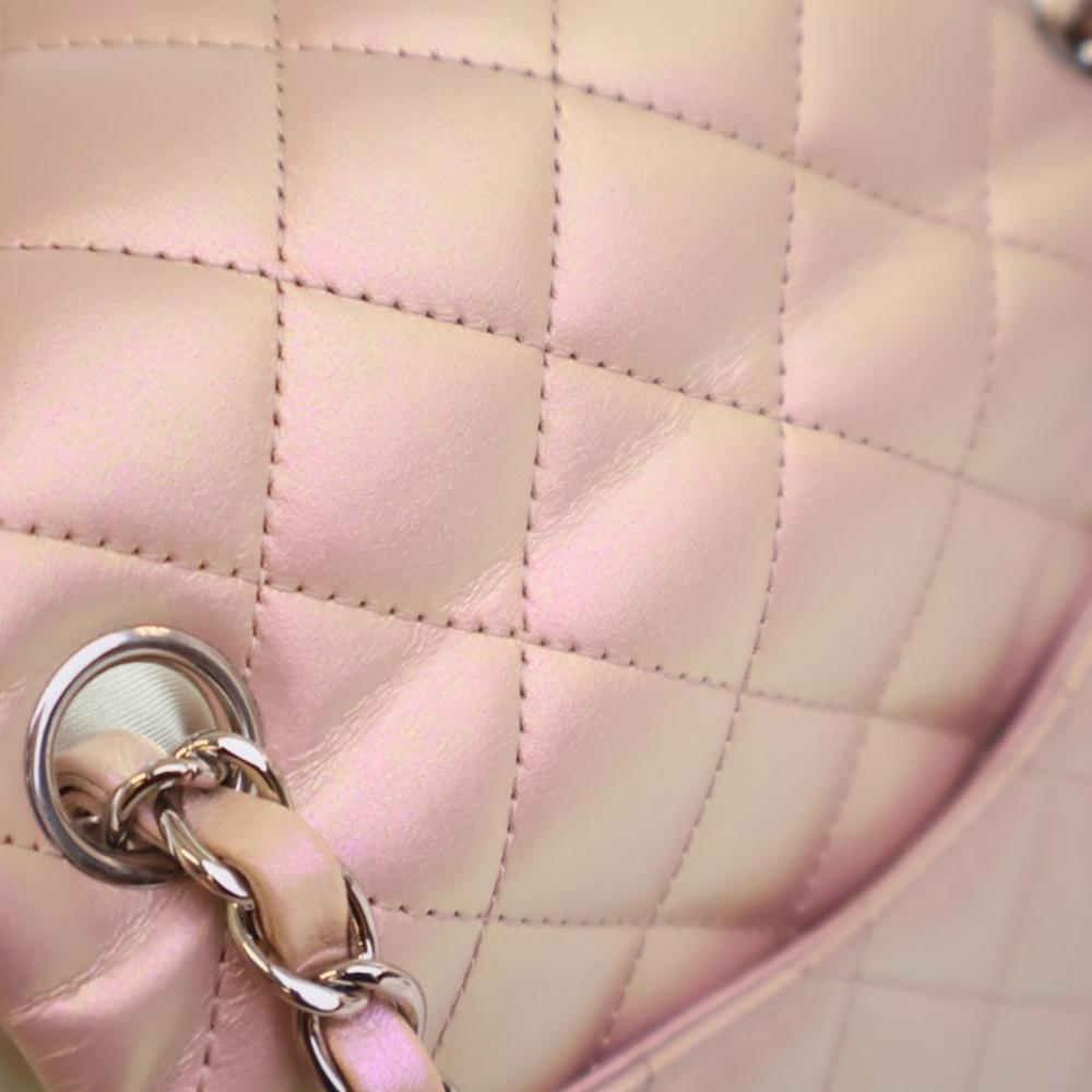 Chanel AB Chanel Pink Calf Leather Mini Square Classic Iridescent skin Single Flap Italy