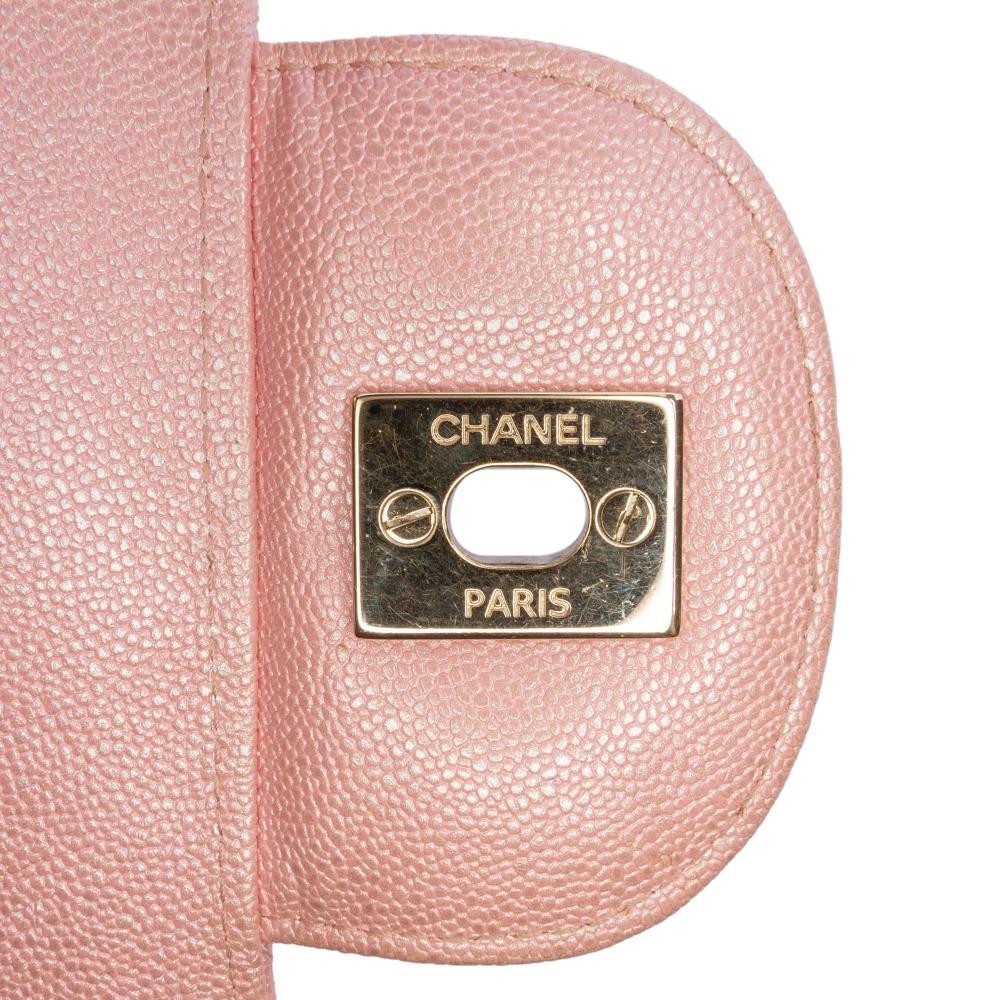 Chanel B Chanel Pink Caviar Leather Leather Jumbo Classic Iridescent Caviar Double Flap France