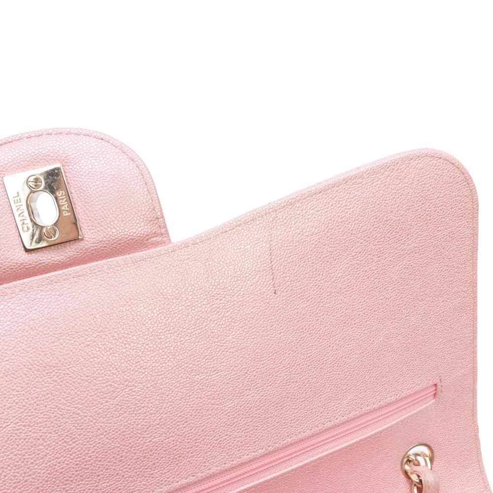 Chanel B Chanel Pink Caviar Leather Leather Jumbo Classic Iridescent Caviar Double Flap France