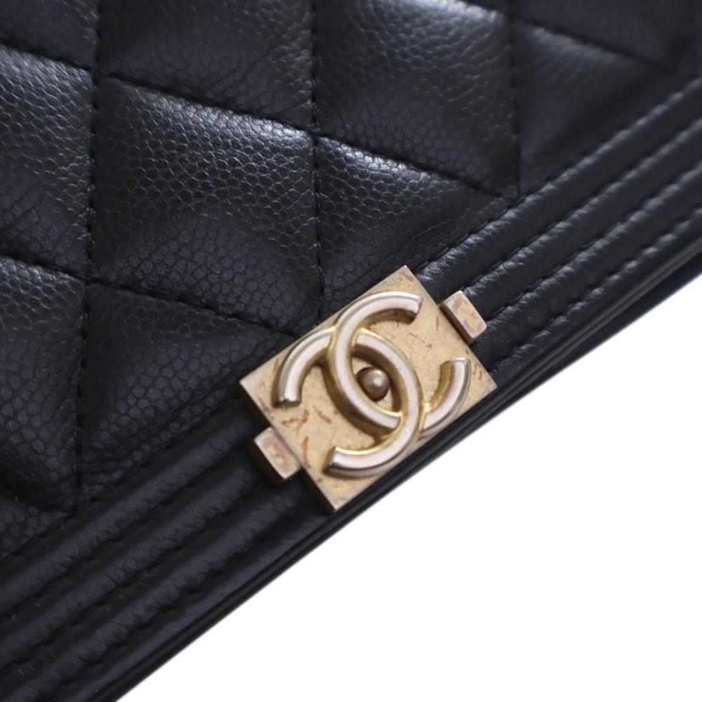 Chanel B Chanel Black Caviar Leather Leather Quilted Caviar Boy Wallet on Chain Italy