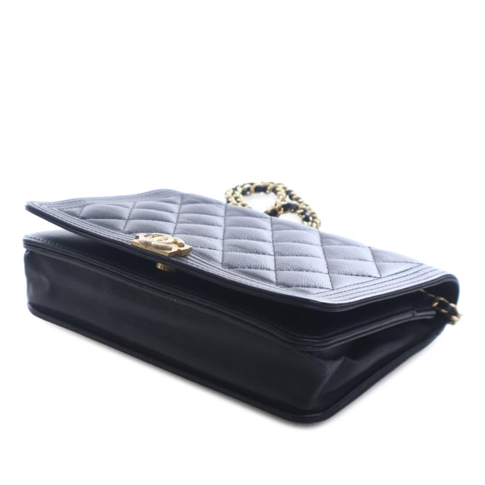 Chanel B Chanel Black Caviar Leather Leather Quilted Caviar Boy Wallet on Chain Italy