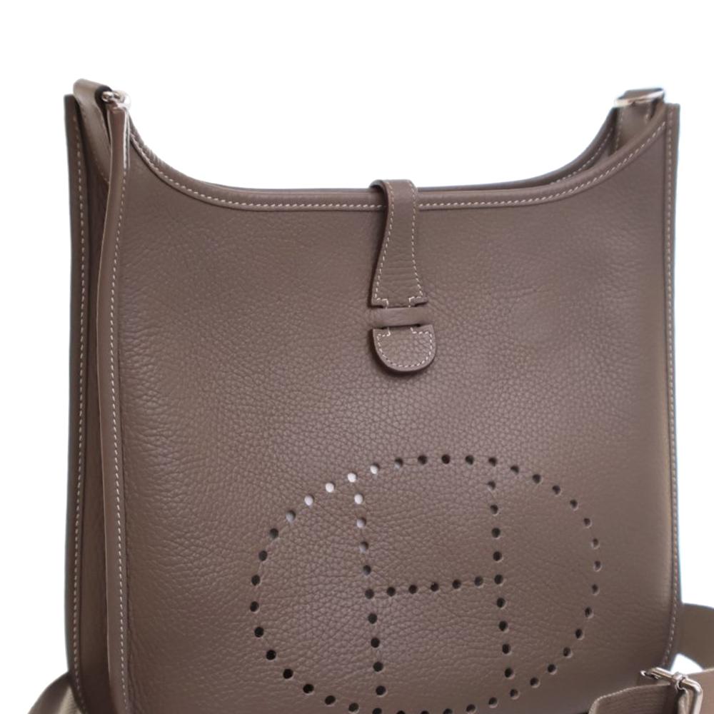 Hermès B Hermès Brown Taupe Calf Leather Clemence Evelyne III PM France