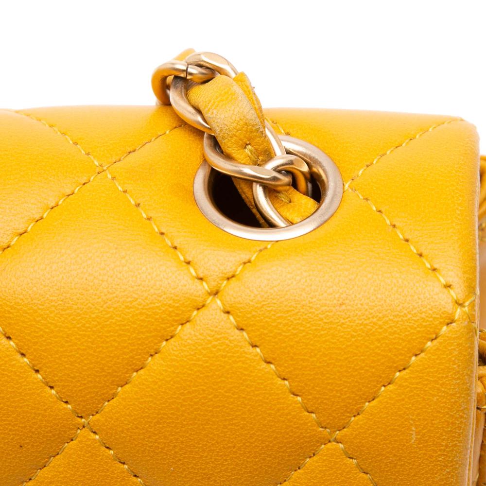 Chanel B Chanel Yellow Mustard Lambskin Leather Leather Mini Rectangular Classic Lambskin Single Flap Italy
