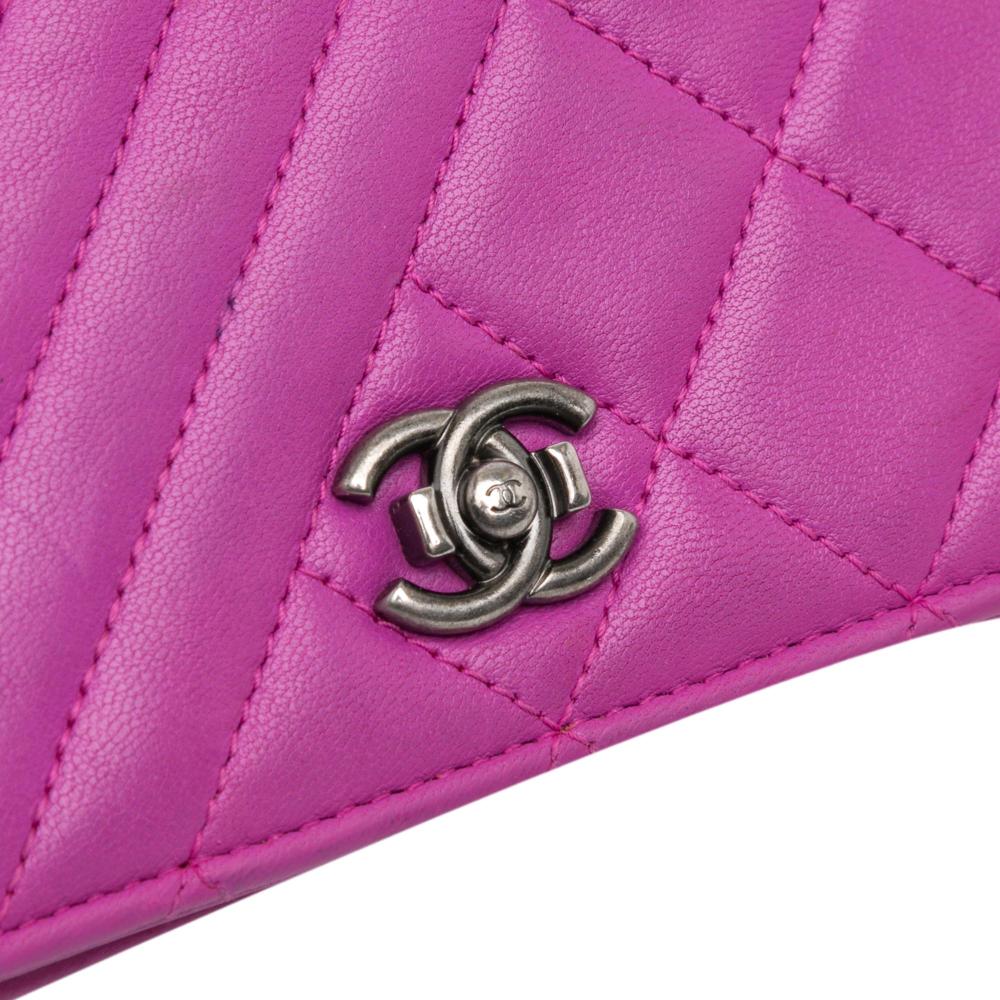 Chanel B Chanel Purple Magenta Lambskin Leather Leather Lambskin Coco Boy Wallet On Chain Italy