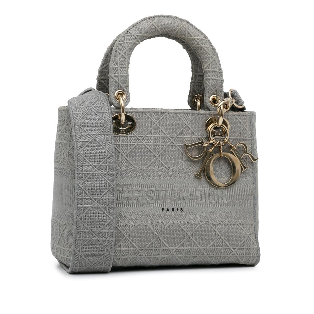 Christian Dior B Dior Gray Light Gray Canvas Fabric Medium Cannage Lady D Lite Italy