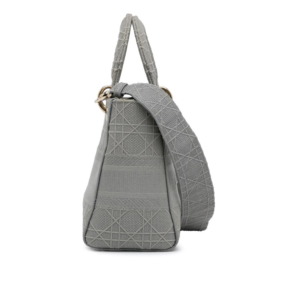 Christian Dior B Dior Gray Light Gray Canvas Fabric Medium Cannage Lady D Lite Italy