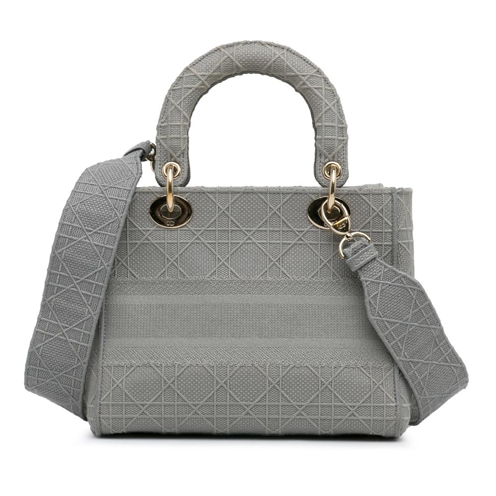 Christian Dior B Dior Gray Light Gray Canvas Fabric Medium Cannage Lady D Lite Italy