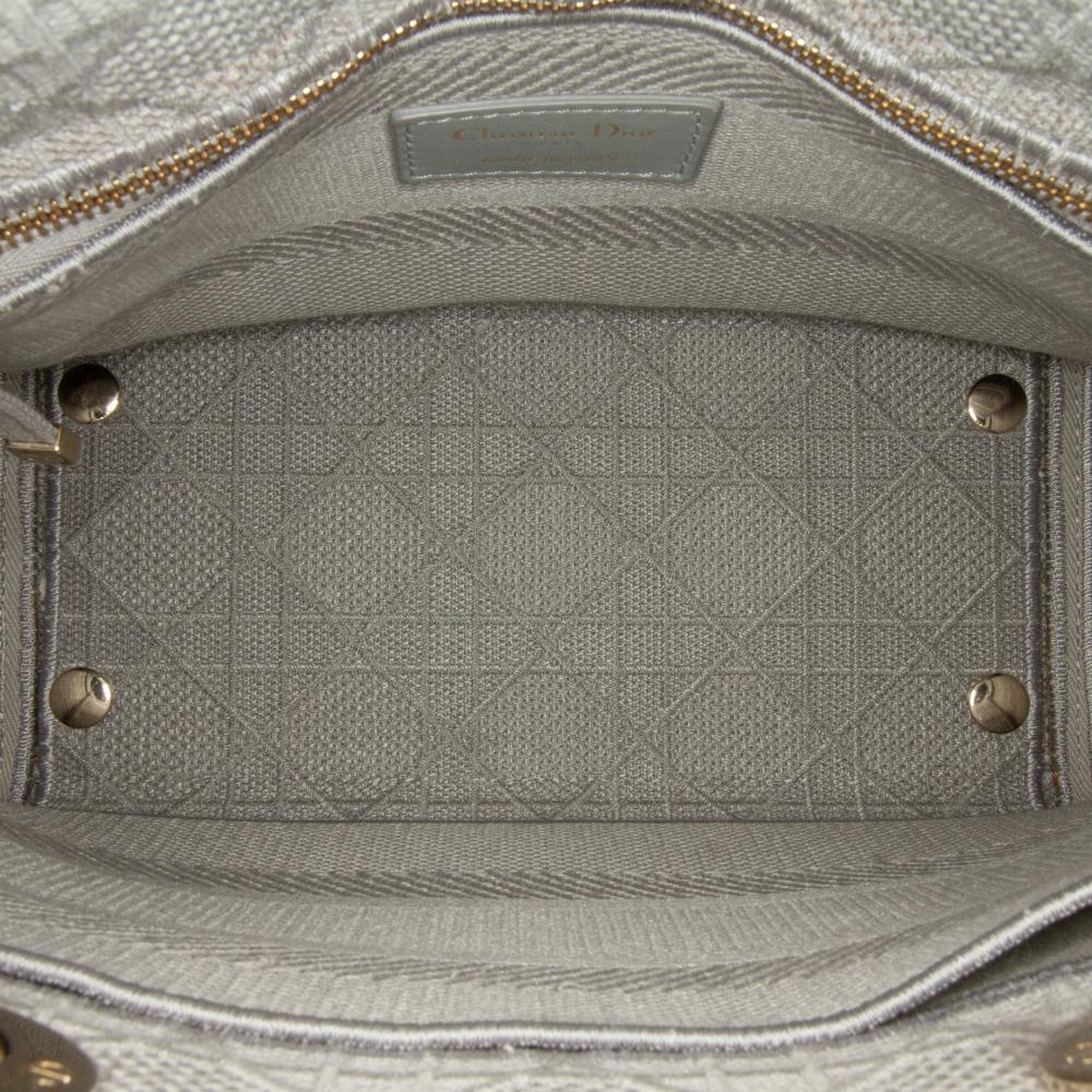Christian Dior B Dior Gray Light Gray Canvas Fabric Medium Cannage Lady D Lite Italy