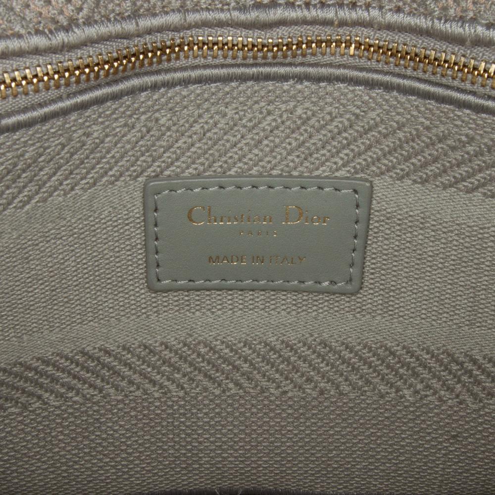 Christian Dior B Dior Gray Light Gray Canvas Fabric Medium Cannage Lady D Lite Italy