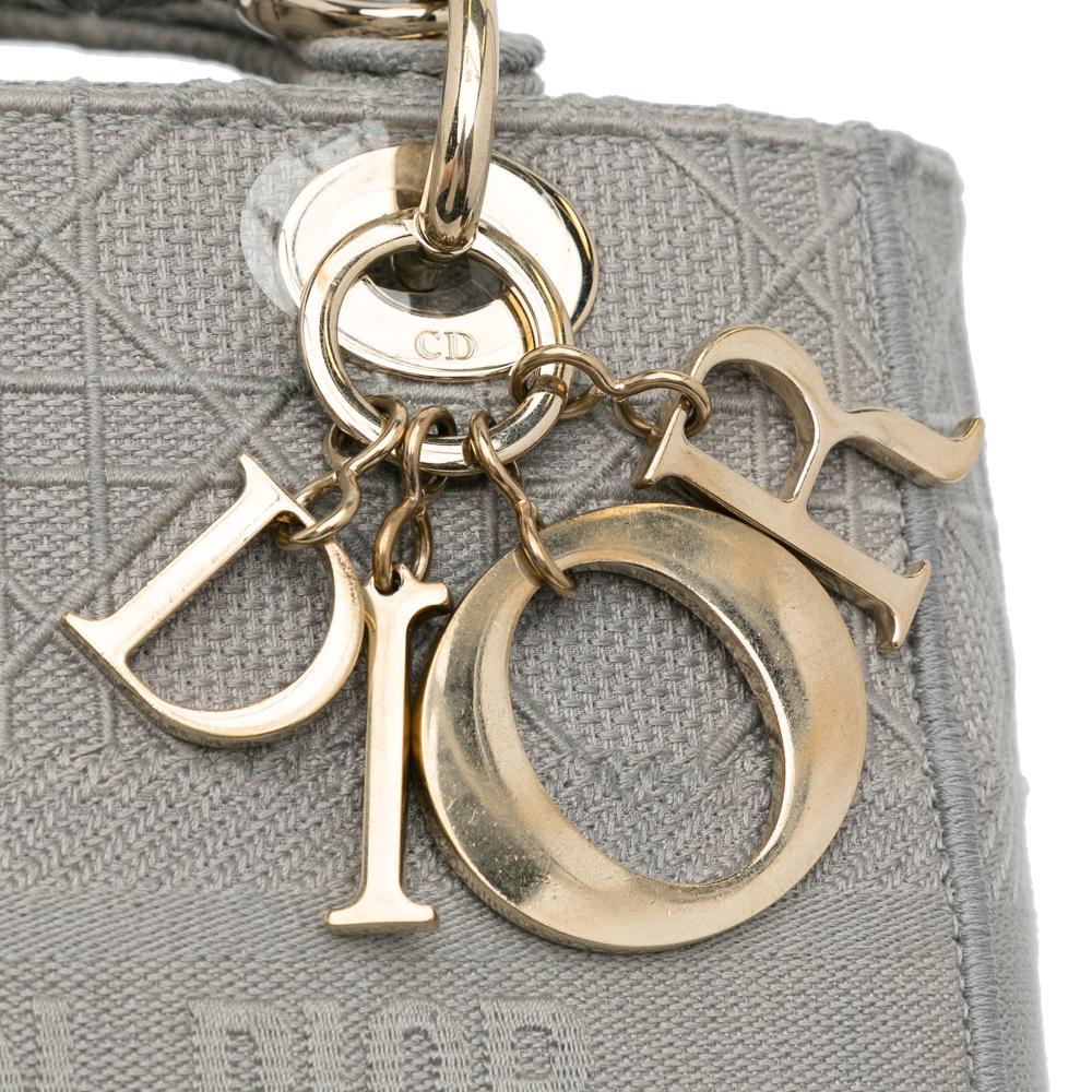Christian Dior B Dior Gray Light Gray Canvas Fabric Medium Cannage Lady D Lite Italy