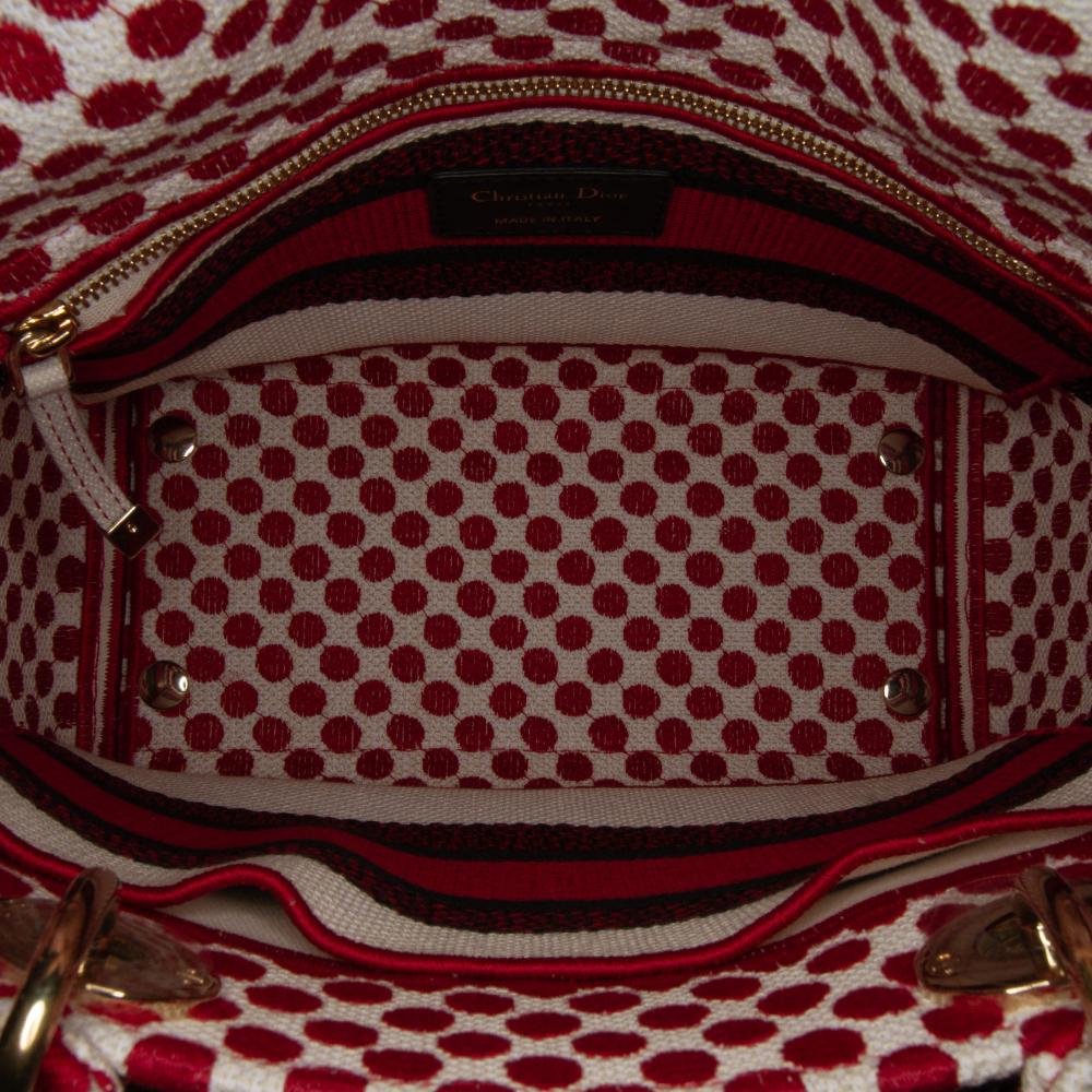 Christian Dior AB Dior Red with White Canvas Fabric DiorAmour Medium Embroidered Dots Lady D Lite Italy