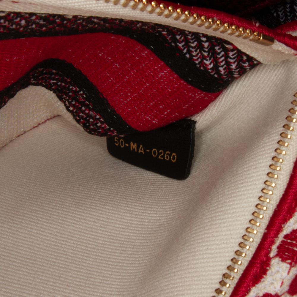 Christian Dior AB Dior Red with White Canvas Fabric DiorAmour Medium Embroidered Dots Lady D Lite Italy