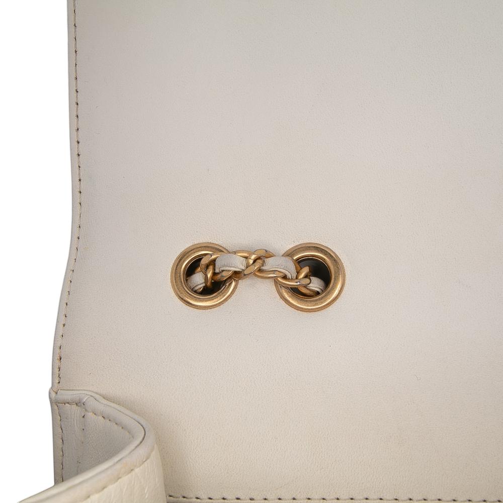 Chanel B Chanel White Ivory Calf Leather Medium Quilted skin Octagon CC Clasp Flap Italy