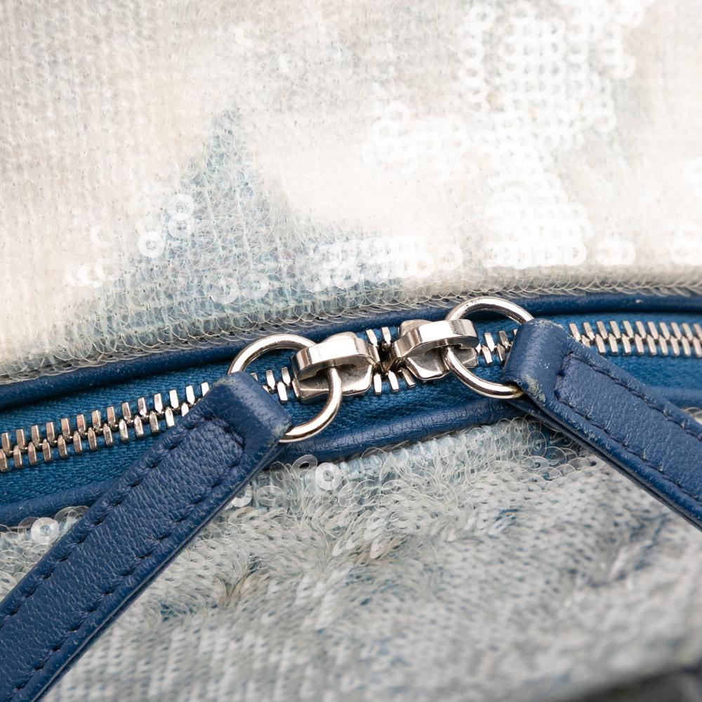 Chanel B Chanel Blue Fiber Fabric Sequin Waterfall Backpack Italy