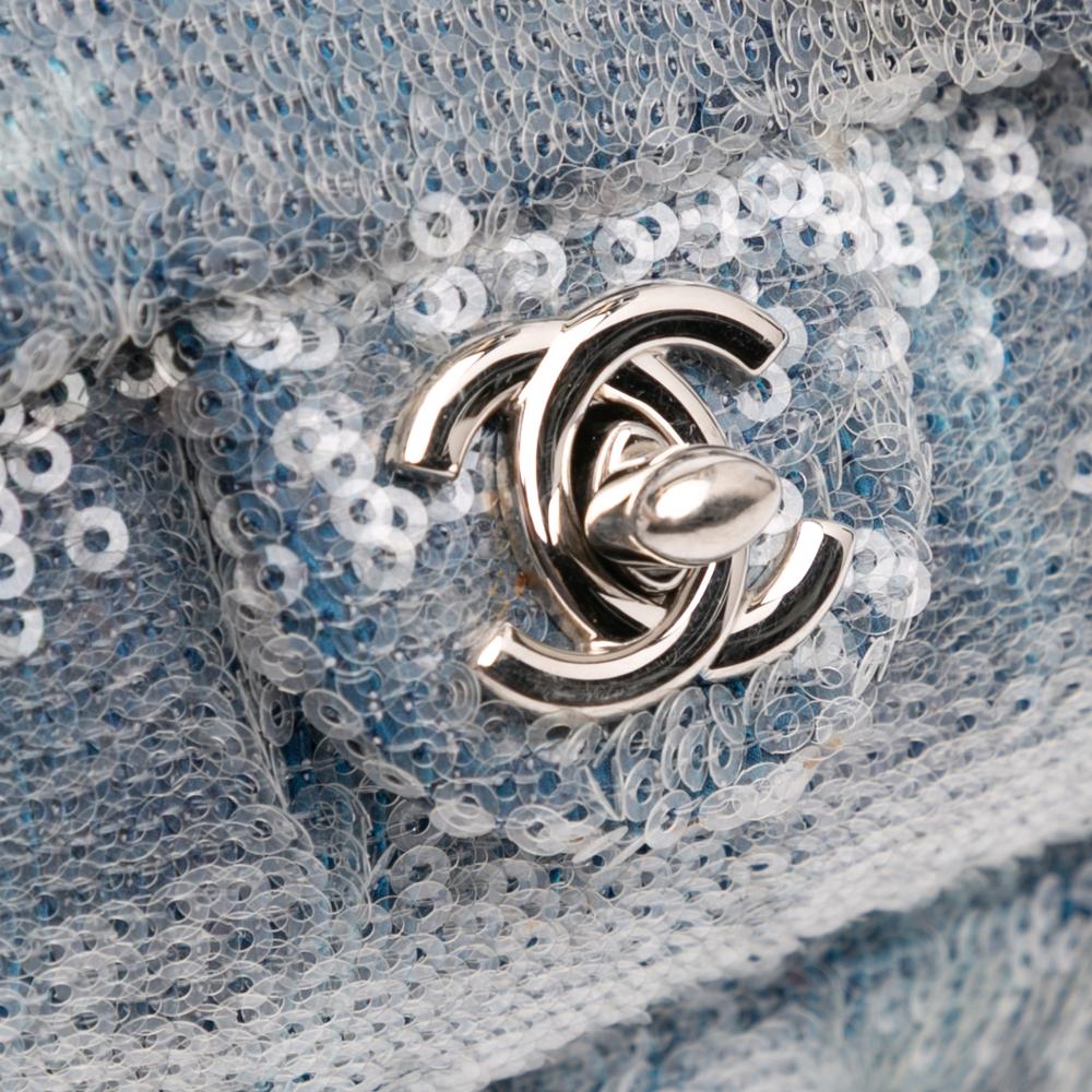 Chanel B Chanel Blue Fiber Fabric Sequin Waterfall Backpack Italy