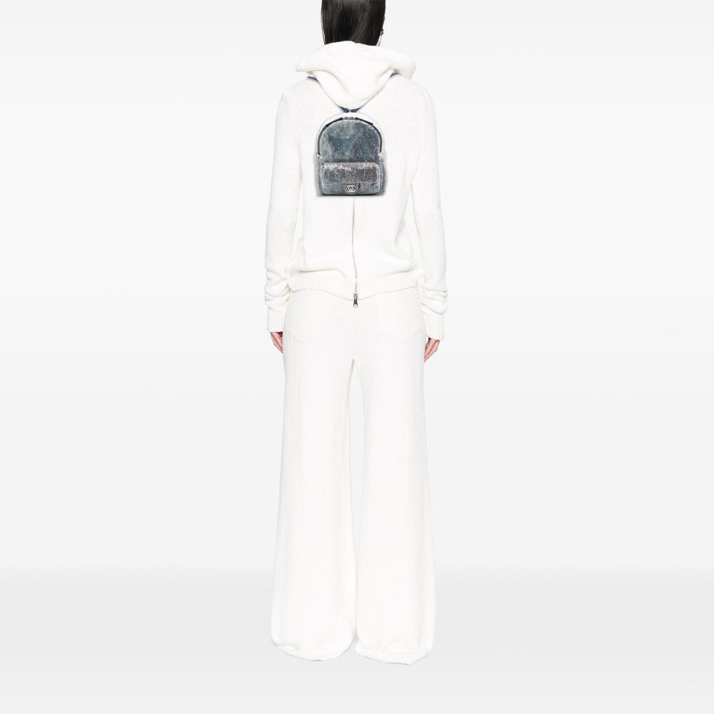 Chanel B Chanel Blue Fiber Fabric Sequin Waterfall Backpack Italy