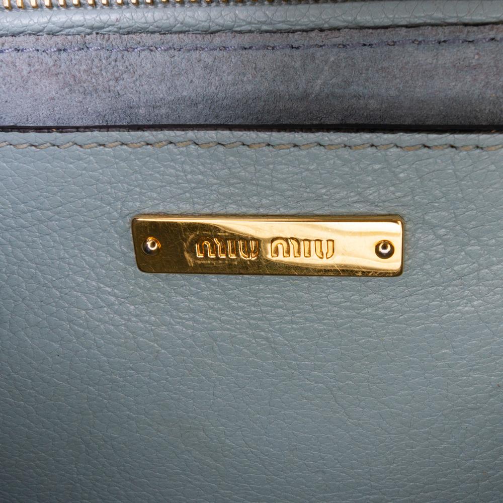 Miu Miu B Miu Miu Blue Light Blue Goatskin Leather Madras Soft Calf Crystal Embellished Crossbody Italy