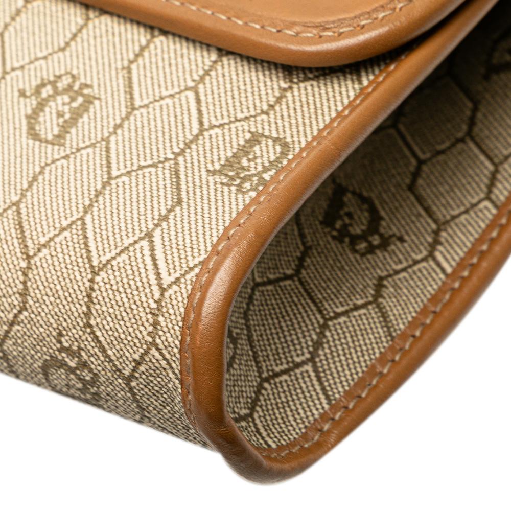 Christian Dior B Dior Brown Beige Canvas Fabric Honeycomb Chain Shoulder Bag France