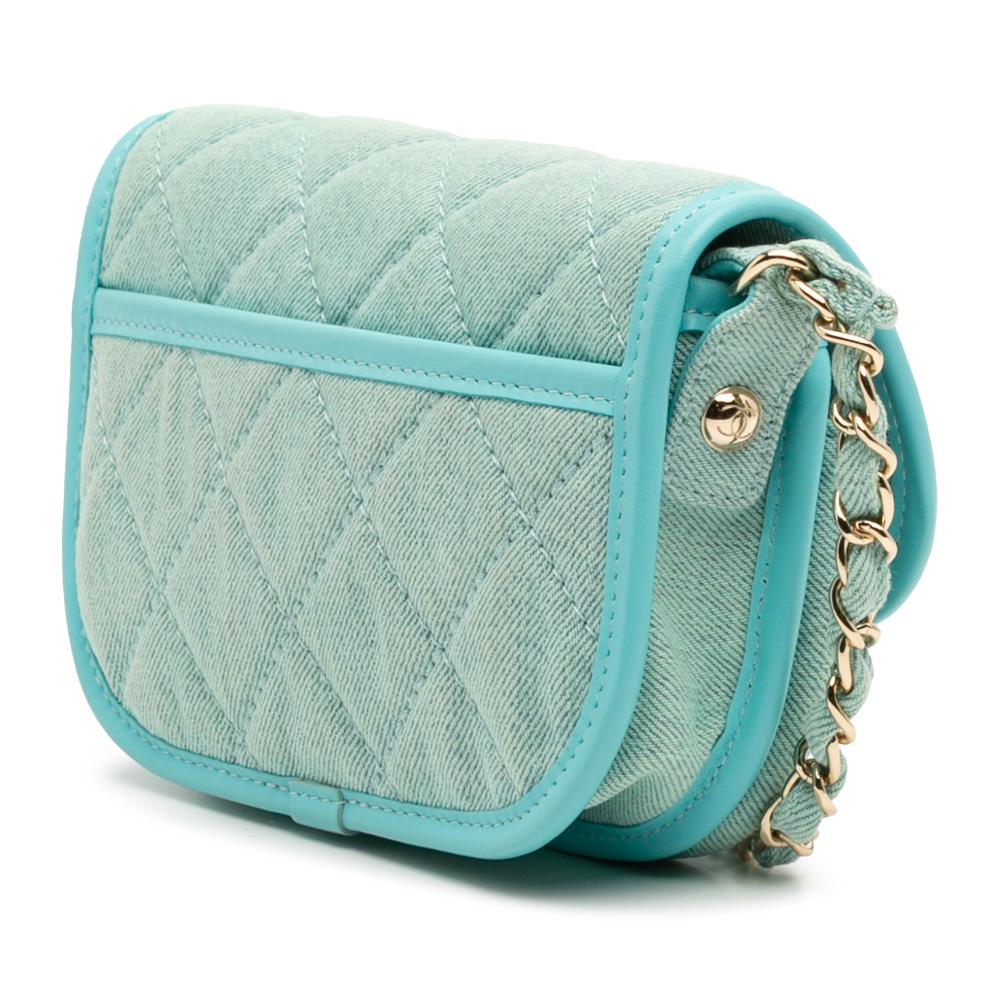 Chanel AB Chanel Blue Turquoise Denim Fabric Mini CC Quilted Messenger Flap Italy