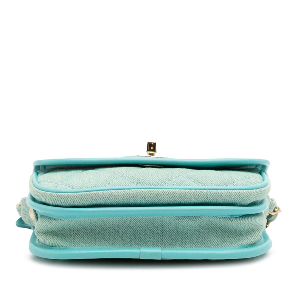Chanel AB Chanel Blue Turquoise Denim Fabric Mini CC Quilted Messenger Flap Italy