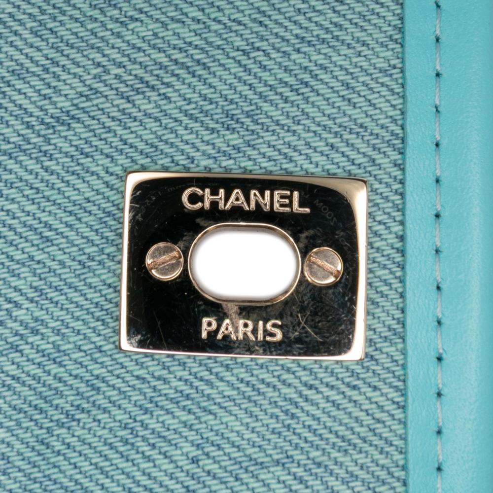 Chanel AB Chanel Blue Turquoise Denim Fabric Mini CC Quilted Messenger Flap Italy