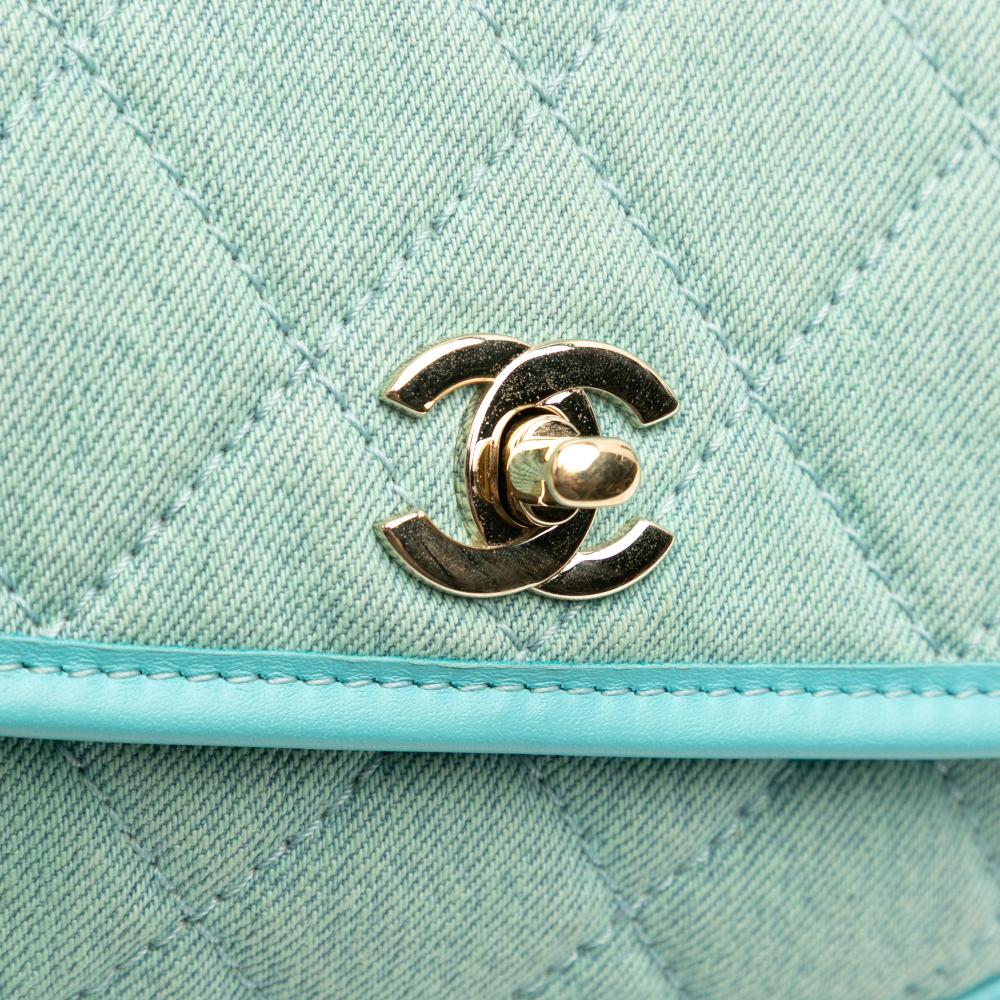 Chanel AB Chanel Blue Turquoise Denim Fabric Mini CC Quilted Messenger Flap Italy
