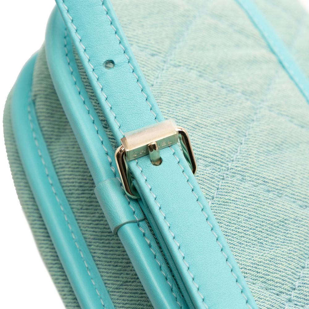 Chanel AB Chanel Blue Turquoise Denim Fabric Mini CC Quilted Messenger Flap Italy
