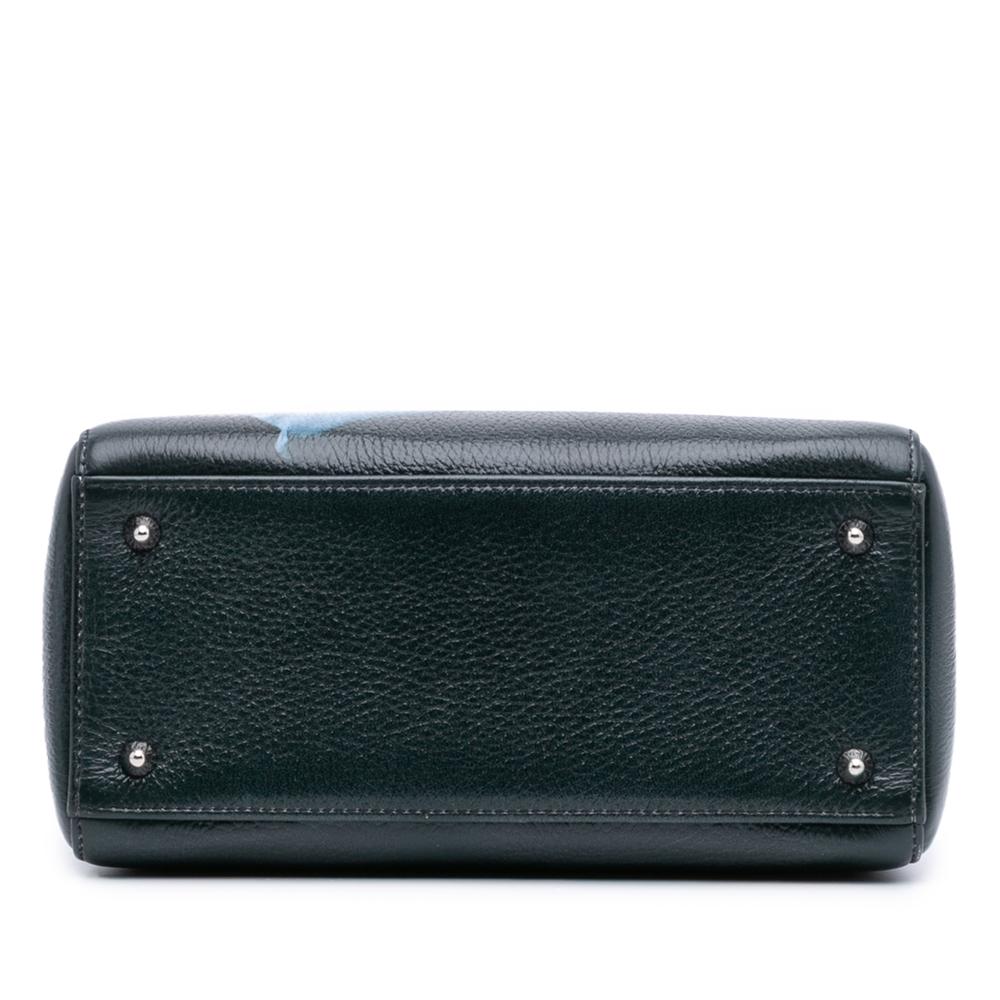 Christian Dior B Dior Green Dark Green with Blue Goatskin Leather Medium Deerskin Floral Print Lady Dior Italy