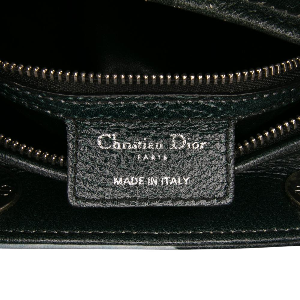 Christian Dior B Dior Green Dark Green with Blue Goatskin Leather Medium Deerskin Floral Print Lady Dior Italy