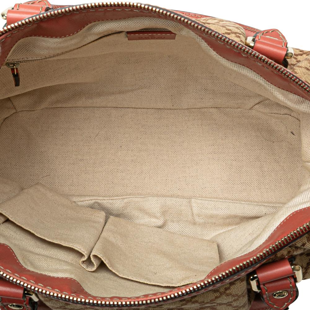 Gucci B Gucci Brown Beige Canvas Fabric Diamante Sukey Satchel Italy