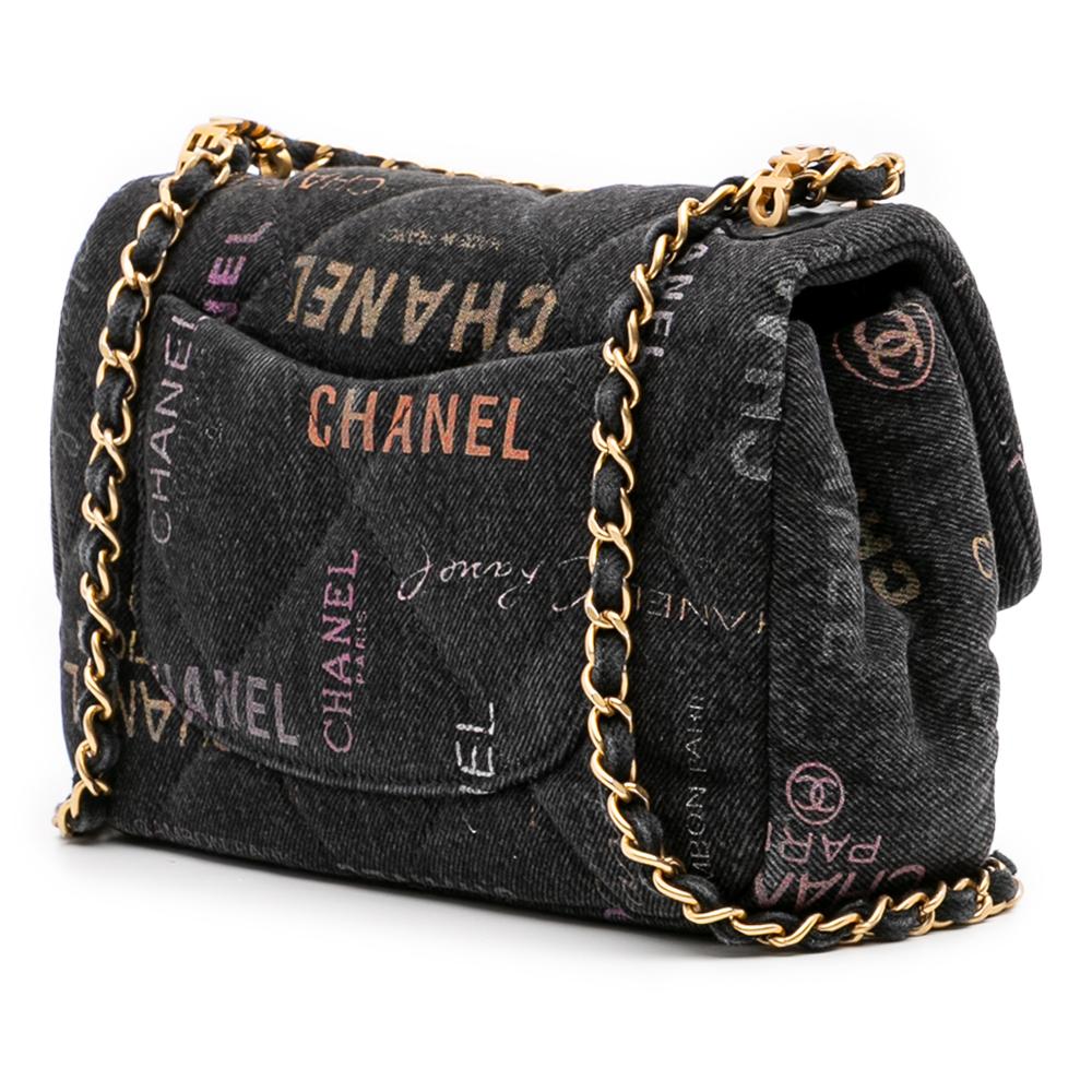 Chanel B Chanel Gray Charcoal Denim Fabric Mini Rectangular Quilted Mood Flap Italy