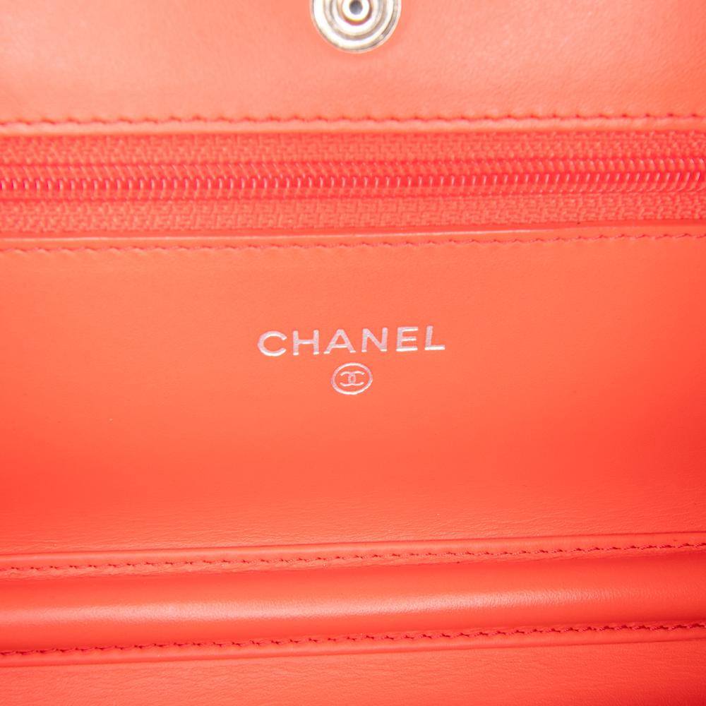 Chanel B Chanel Orange with Red Patent Leather Leather Patent Striped Wallet On Chain Spain
