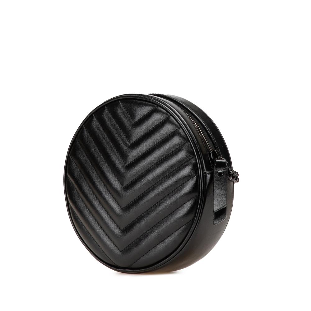 Saint Laurent B Saint Laurent Black Calf Leather Chevron skin Round Vinyle Camera Bag Italy