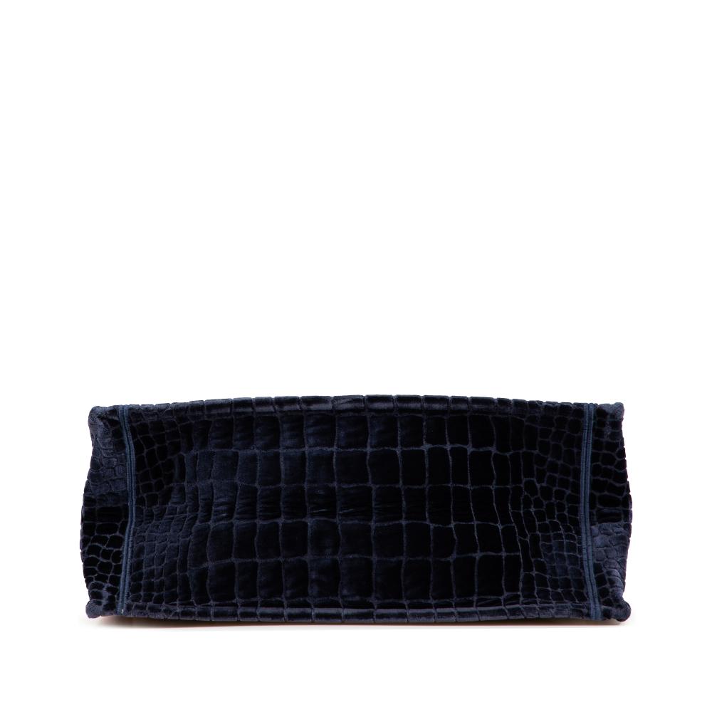 Christian Dior B Dior Blue Navy Velvet Fabric Large Embossed Book Tote Italy