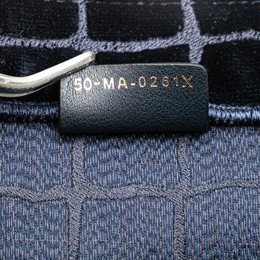 Christian Dior B Dior Blue Navy Velvet Fabric Large Embossed Book Tote Italy