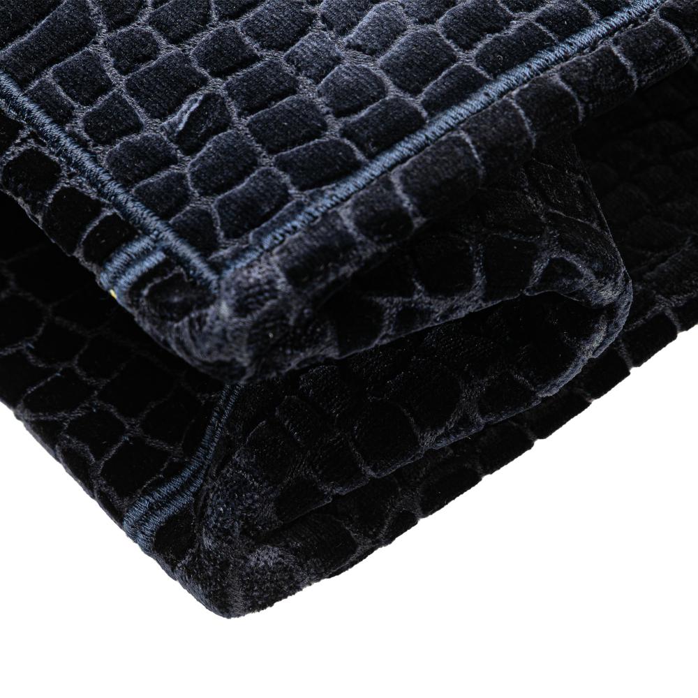 Christian Dior B Dior Blue Navy Velvet Fabric Large Embossed Book Tote Italy