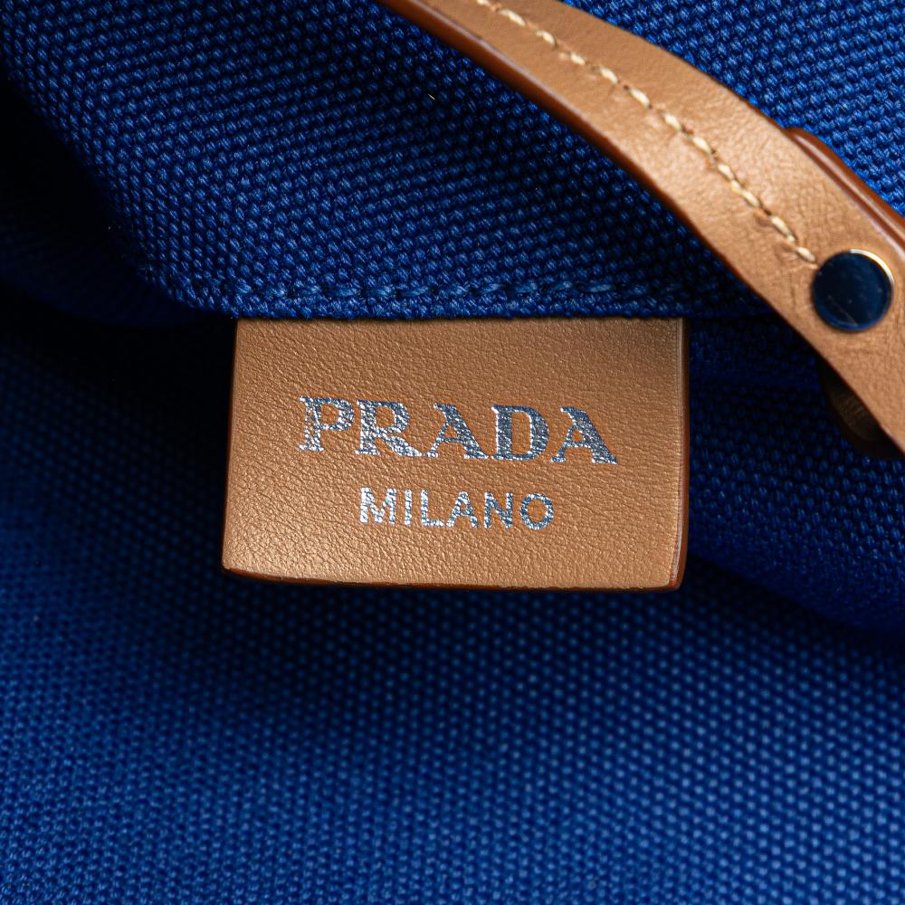 Prada B Prada Blue Canvas Fabric Medium Canapa Logo Convertible Shopping Tote India