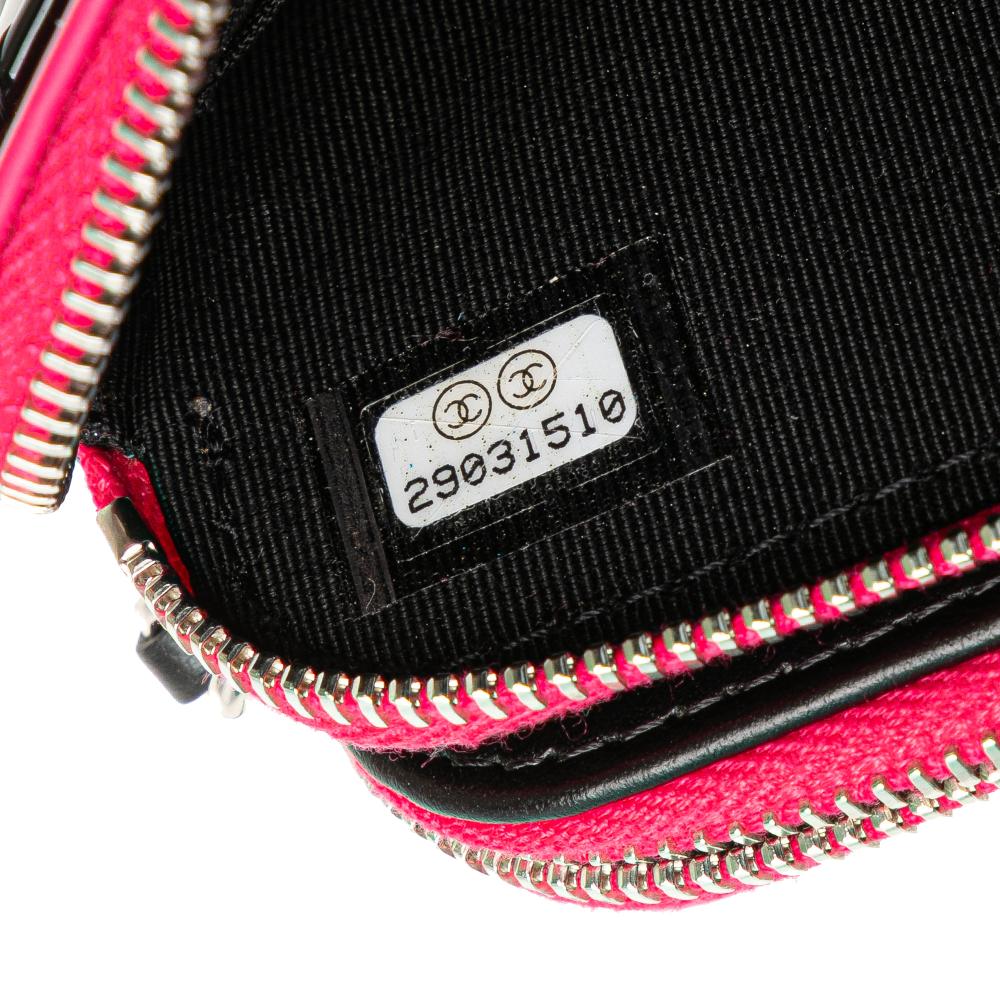 Chanel AB Chanel Pink Hot Pink Patent Leather Leather Bicolor Patent Double Zip Wallet on Chain Italy