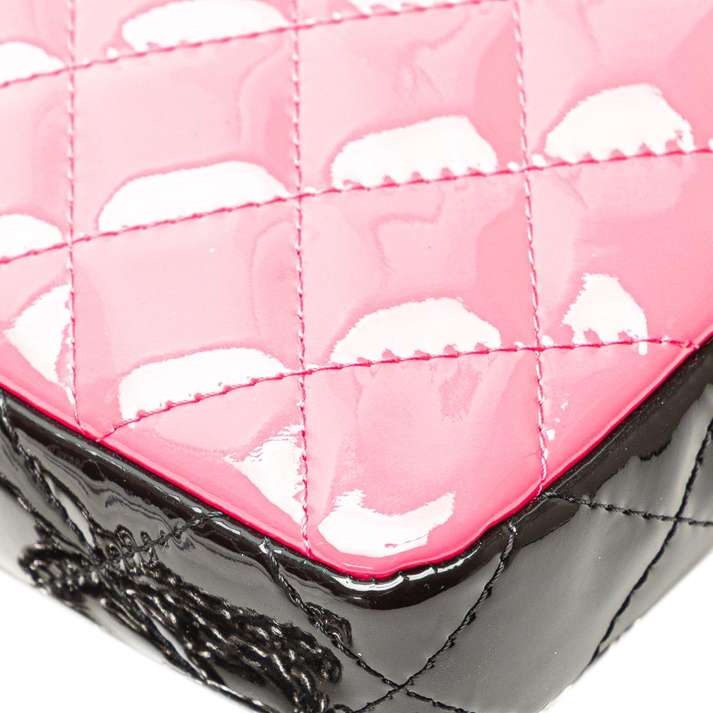 Chanel AB Chanel Pink Hot Pink Patent Leather Leather Bicolor Patent Double Zip Wallet on Chain Italy