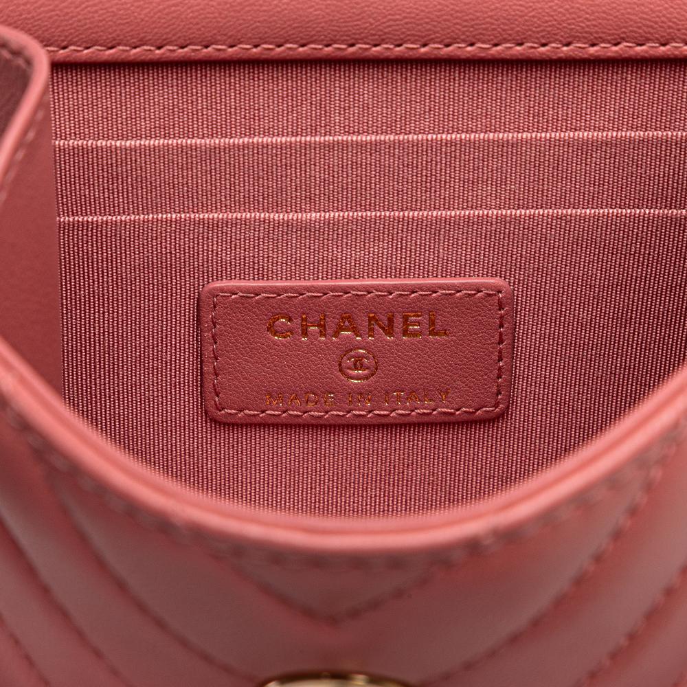 Chanel B Chanel Pink Lambskin Leather Leather Mini Chevron Lambskin Trendy CC Chain Wallet Italy