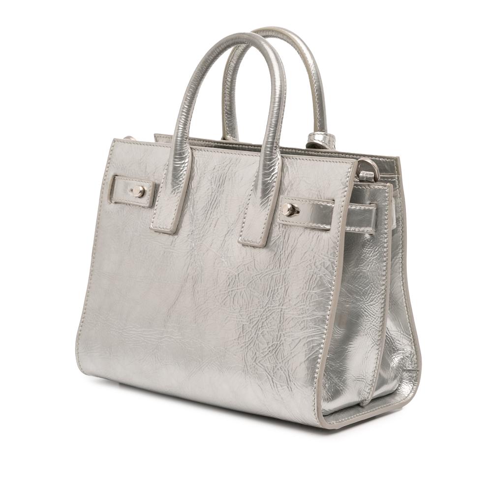 Saint Laurent B Saint Laurent Silver Calf Leather Nano Metallic Crinkled skin Supple Sac De Jour Satchel Italy