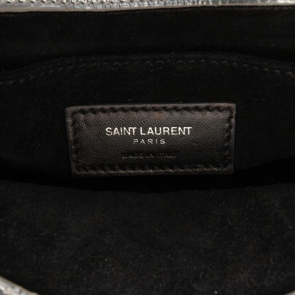 Saint Laurent B Saint Laurent Silver Calf Leather Nano Metallic Crinkled skin Supple Sac De Jour Satchel Italy