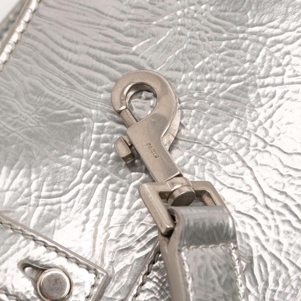 Saint Laurent B Saint Laurent Silver Calf Leather Nano Metallic Crinkled skin Supple Sac De Jour Satchel Italy